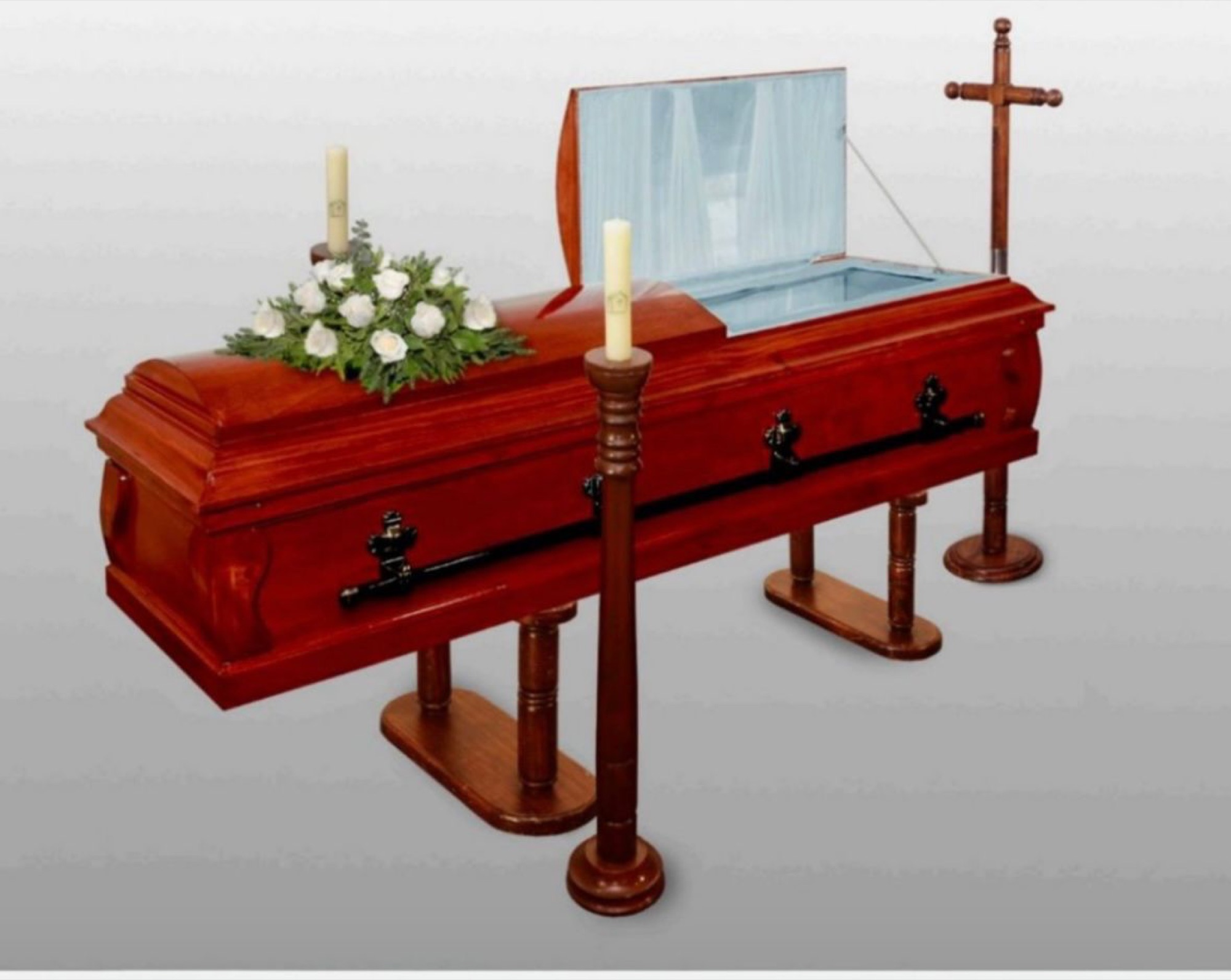 Urna Mackelita de tono oscuro, con cubre de flores